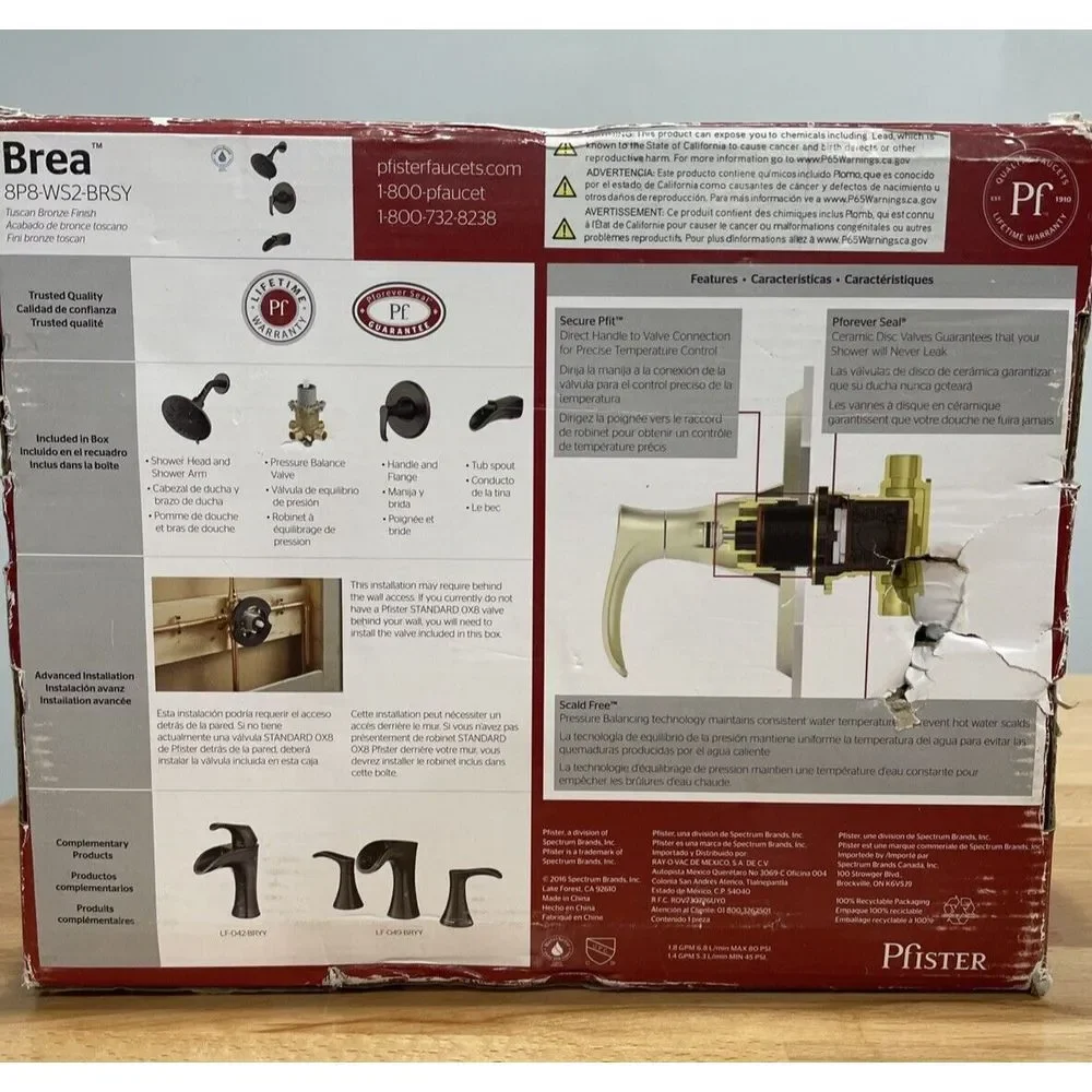 Pfister 8P8-WS2-LRSB Ladera 1-Handle 3-Spray Tub and Shower Faucet - Matte Black
